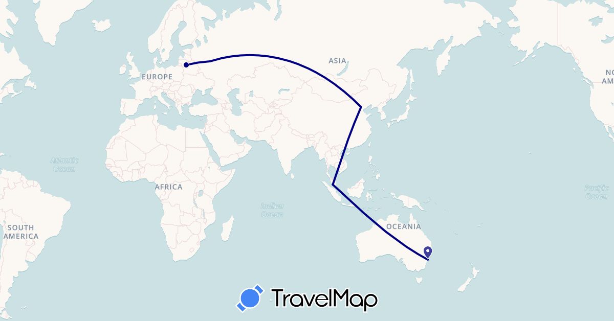 TravelMap itinerary: driving in Australia, China, Lithuania, Malaysia, Russia (Asia, Europe, Oceania)